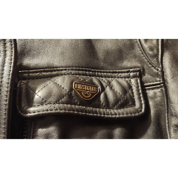 First Gear Women's Black Leather Biker Jacket Sz Lg Lot of Pockets Venting - Picture 5 of 14